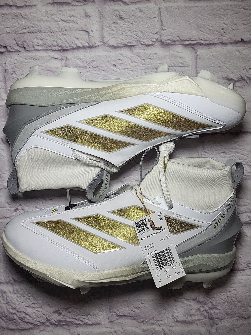 Size 12 - Mens Adidas Adizero Impact+ Gold 2.0 TPU Baseball Cleats White